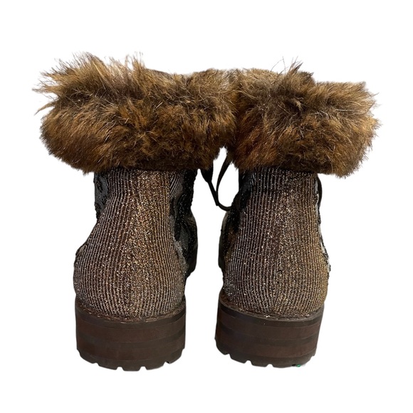 Jessica Simpson Norina Leopard Gem Faux Fur Hiking Boots Lace up Booties Sparkle - Picture 5 of 5